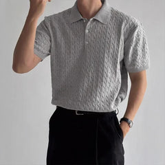 Threebooy Summer New Trend Men Fashion Polo Shirt Light Luxury Textured Knitted T-shirt Business Style Short Sleeve Casual Jacquard Tops