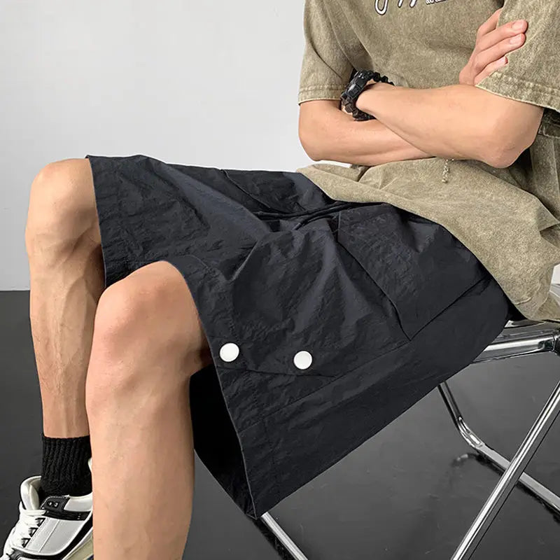 Threebooy American Casual Shorts High-end Quick-drying Workwear Charge Shorts Korean Men's Summer Loose Rivet Cargo Half Pants Streetwear