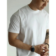 Threebooy  T-shirt American Pure Cotton Tough Guy Solid Color Men Short-sleeved Round Neck Couple Casual Versatile Business Base Shirt