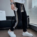 Threebooy Male Sweat Pants Sport Grey Track Trousers Slim Sweatpants for Men Stripe Jogger Athletic Korean Style New Items in Stylish Y2k