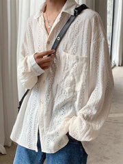 Threebooy  Autumn French Vintage Hollow Long Sleeve Shirt Lazy Style Niche Design Trendy Loose Top