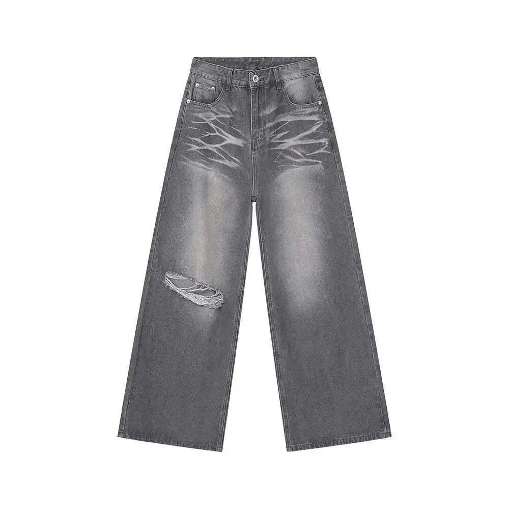 Threebooy  Summer Men's Wear New Jeans Straight Wide Leg Denim Pants Casual Loose Contrast Color Male Bottoms Clothing 2025