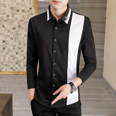 Threebooy  Spring Autumn New Fashion Turn-down Collar Long Sleeve Patchwork Blouse Men's Clothing Button Korean Simplicity Slim Young Shirt