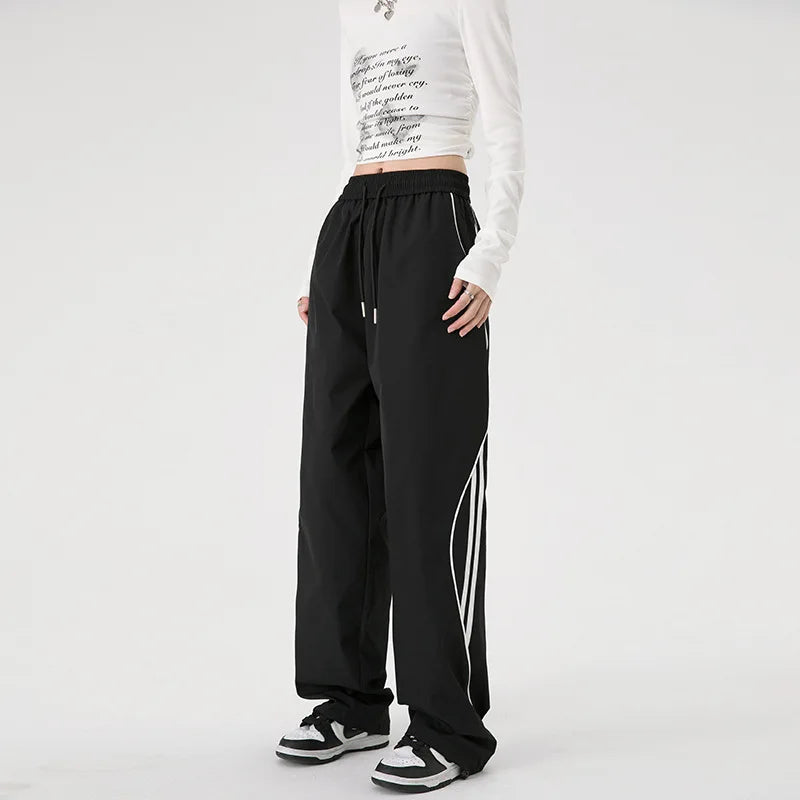 Threebooy  Quick Dry Straight Leg Thin Casual Pants Men Spring Summer Loose Fit Sporty Trousers Women Striped Breathable Wear Resistant