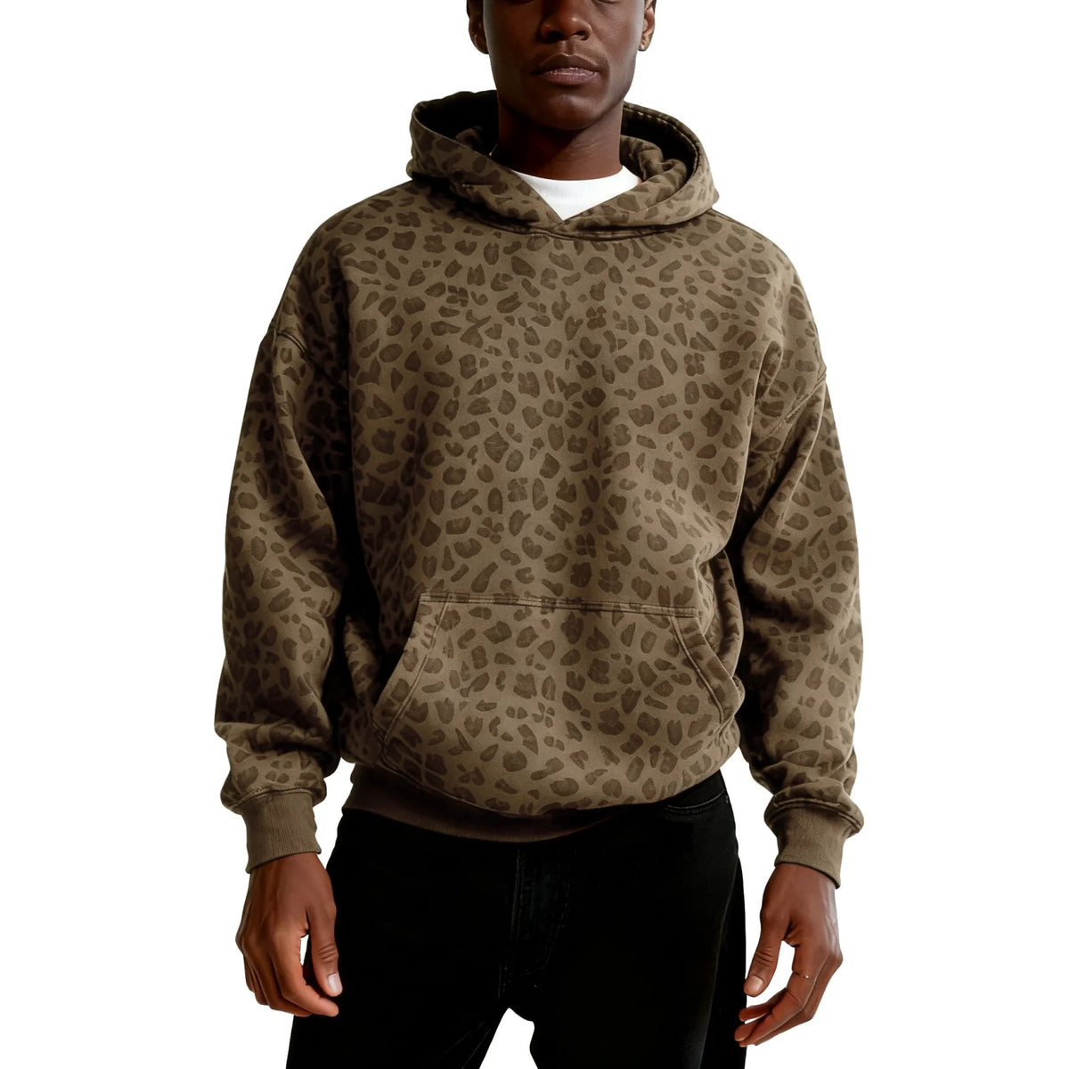 Threebooy  Men's and Women's High Street Casual Soft and Comfy Sports Long-sleeved Sweatshirt Fashion Leopard Printed Daily Hooded Top