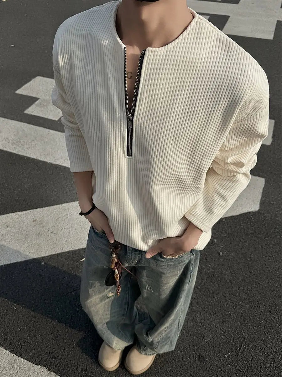 Threebooy American Half-Zip Henley T-Shirt Men's Spring Autumn Long Sleeve Underwear Tough Guy Outfit Hoodie