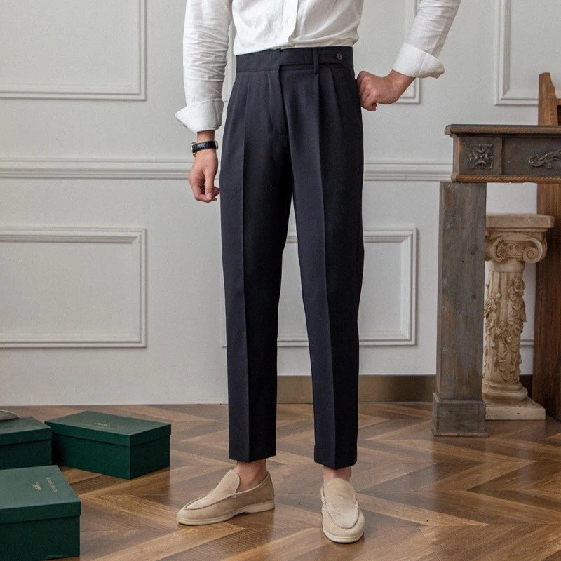 Threebooy Men's Light Luxury Naples Slim-fit Dress Pants Fashion Casual Solid Color British Retro Premium Elegant Popular Leisure Trousers