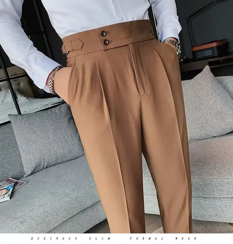 Threebooy Nadir Coffee Color Men's Trousers Classic Trendy Paris Button Single Pleat Slims Smooths Your Silhouette Business Casual Pants