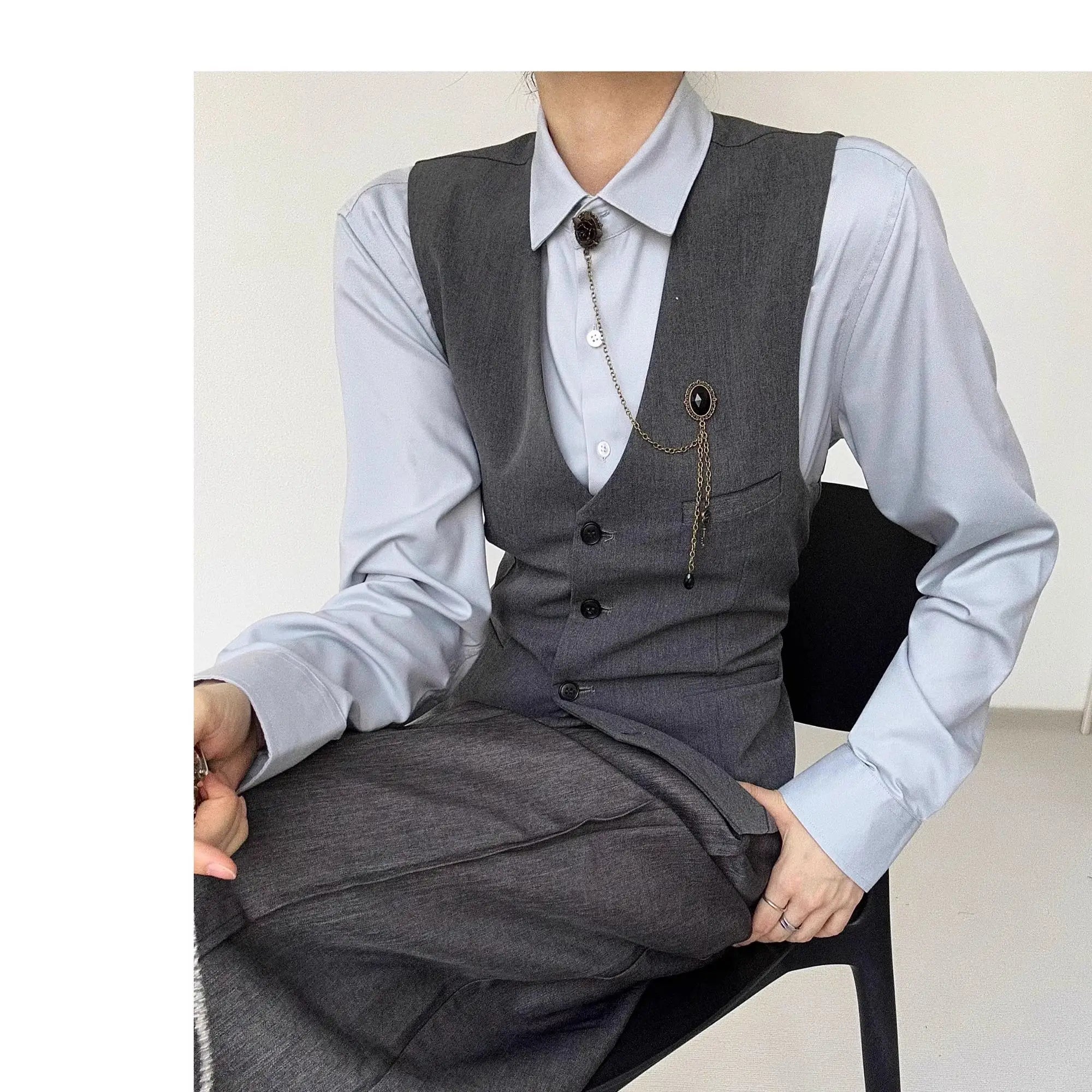 Threebooy High-end Black Gray Suit Vest Fashion Men Women Same Neutral Style Slim Business Casual Blazer Vest Urban Streetwear