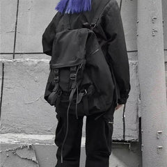Threebooy  Large Capacity Fashionable Backpacks Travel Bag New Korean INS Street Functional Dark Backpack