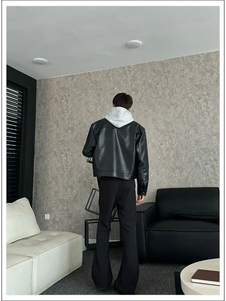 Threebooy American Street High-end Coat Trendy Leather Jacket Korean Elegant 2025 Spring Men's New PU Lapel Slim Loose Jacket Aesthetic