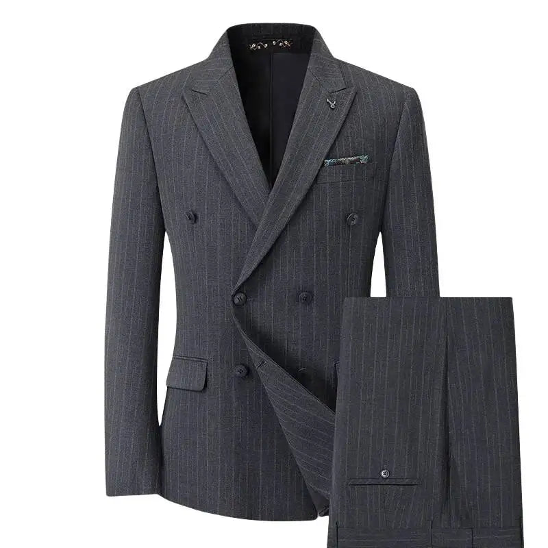 Threebooy  Men's  2 Piece Suit Double Breasted Fashion Striped Wedding Gentleman Business Light Luxury Banquet Suit