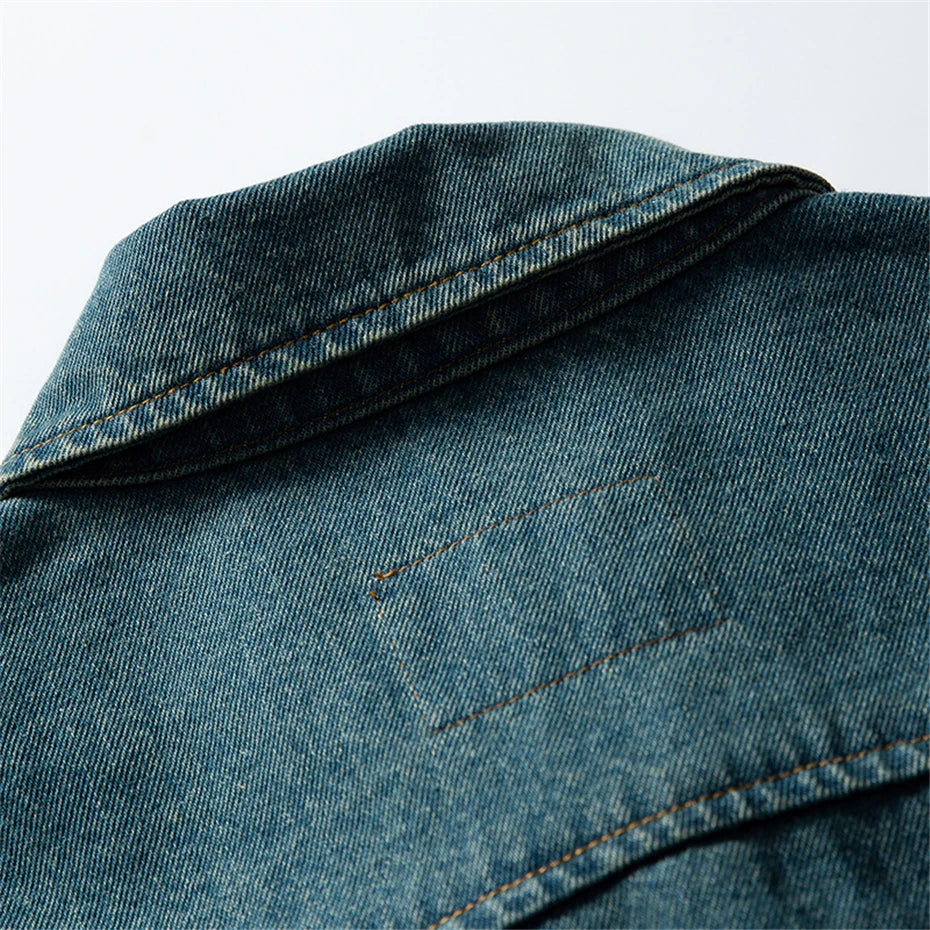 Threebooy Vintage Pockets Denim Jackets Mens Streetwear Punk Y2k Cargo Coats Harajuku Loose Casual Hip Hop Washed Jeans Jackets Male