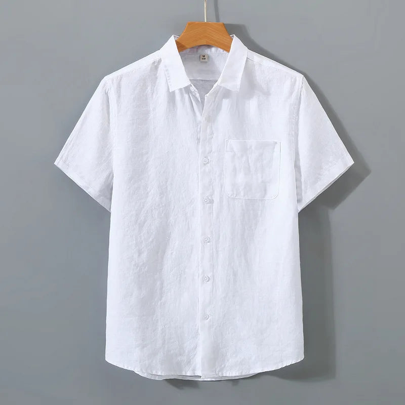 Threebooy Men's Summer Pure Linen Short Sleeved Shirt Chinese Style Casual Breathable Elegant Men Blouse
