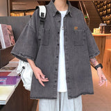 Threebooy Turn-down Collar Loose Man Shirts Handsome Short Sleeve Button Pockets Solid Korean Fashion Casual Spring Summer Men's Clothing