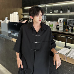 Threebooy Chic Buttons Decor Shirt Men Lapel Short Sleeve Korean Style Fashion Men Clothing Summer Personality Streetwear Casual Shirts