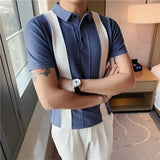 Threebooy Vintage Pattern Patchwork Knit POLO Shirt Men Summer Fashion Men Short Sleeve Slim POLO Shirt Casual Button Lapel Pullover