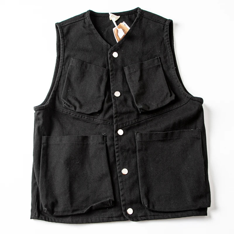 Threebooy Japan Retro Heavy Twill Fabric Tooling Vest Functional Waistcoat Loose Fashionable High-end Pocket Couple Jacket Top Aesthetic