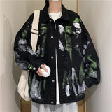 Threebooy High Street Tie Dyed Graffiti Denim Jacket Men's Autumn Trendy High Fashion Loose Casual Ruffian Handsome Coat