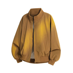 Threebooy  Jacket Mens Casual Jacket Solid Stand Collar Loose Fit Zipper Autumn Coat Ribbed Cuffs Relaxed Outerwear