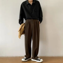 Threebooy Brown Black Suit Pants Men Slim Fit Fashion Social Mens Dress Pants Korean Casual Straight Pants Mens Office Formal Trousers