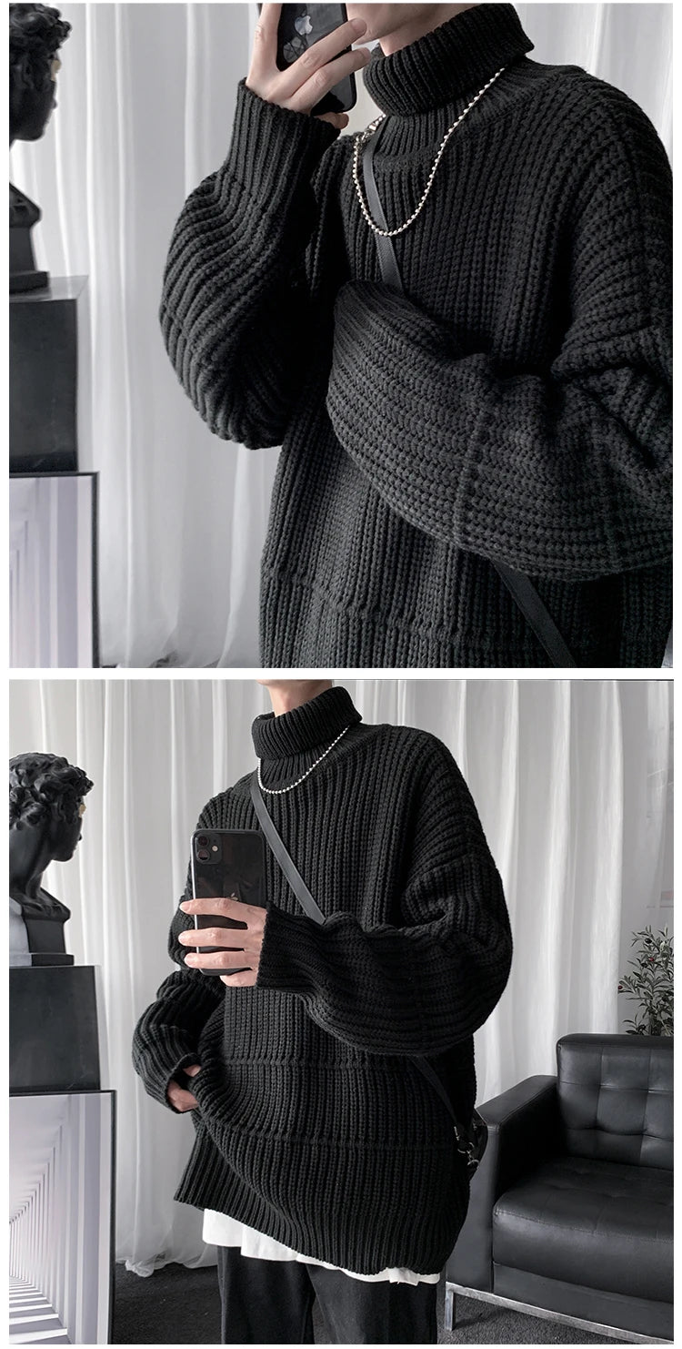 Threebooy Autumn Winter Mens Casual Turtleneck Pullover Men's Long Sleeve Rollneck Sweater Korean Style Fashion Warm Knitted Sweater