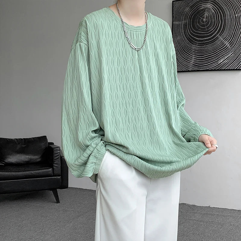 Threebooy  Autumn New High Quality T-shirt For Men Hip Hop Long Sleeve Fashion Luxury Tops Korean Casual Solid Color Male Loose Tees