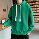 Threebooy Male Clothes Hoodies Sweatshirt for Men Green Solid Hooded Loose Simple One Piece Free Shipping Offers Overfit Autumn Warm Emo S