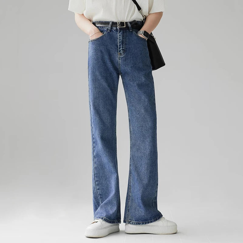Threebooy  Men Comfortable Baggy Commute Jeans Male Fashion Casual Bell Bottom Denim Pants Korean Simple Vintage Straight Denim Trousers