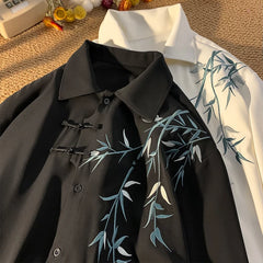 Threebooy Plus Size 5XL-M Fashion Button Embroidered Ethnic Style Shirt Long Sleeve Loose Casual Traditional Chinese Clothing for Men