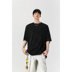 Threebooy Round Neck Ice Silk Pleated T-Shirt Men's Quick Drying Breathable Casual T Shirt Leisure Sport T-shirt Men Plus Size 8XL-M