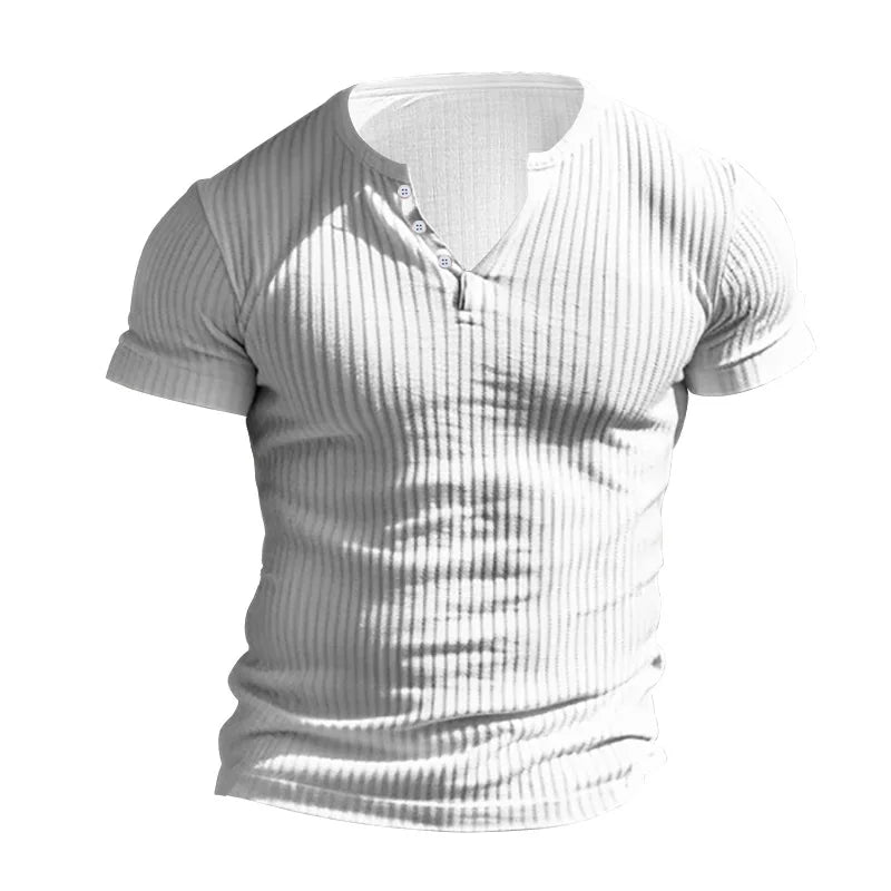Threebooy  European and American Solid Color Summer New Versatile Men's T-shirt Henry Shirt Casual Knitted Short-sleeved T-shirt Men's Tee
