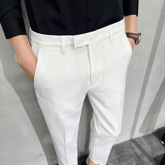 Threebooy Men Summer Business Formal Pant Solid Casual Korean Slim Fit Suit Pants Mens Wedding Social Office Trousers Plus Size 29-38