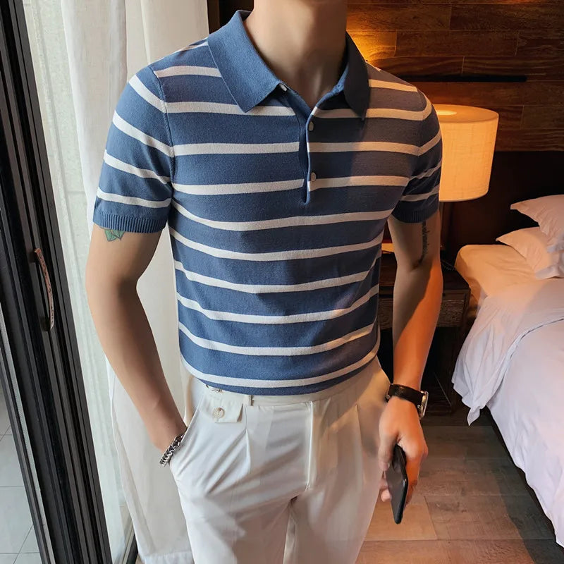 Threebooy New style Male slim fit Pure cotton short sleeve stripe POLO shirts/Male breathable leisure POLO shirts Plus size S-3XL