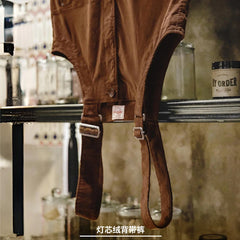 Threebooy Men's Autumn Winter American Vintage Corduroy Backband Pants Amekaji Loose Straight Strap Jumpsuit