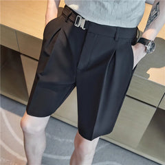 Threebooy Pleated Shorts Men Summer White Shorts Korean Fashion Casual Shorts Work Wear Clothes Breathable Comfort Slim Fit Bermudas