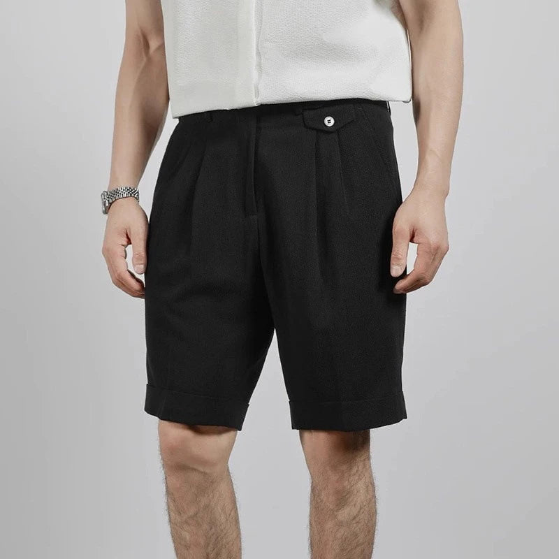 Threebooy New Men Summer Slim-fit British Style Suit Shorts Light Luxury Business Straight-leg Shorts Leisure Button-down Half-pants M-3XL