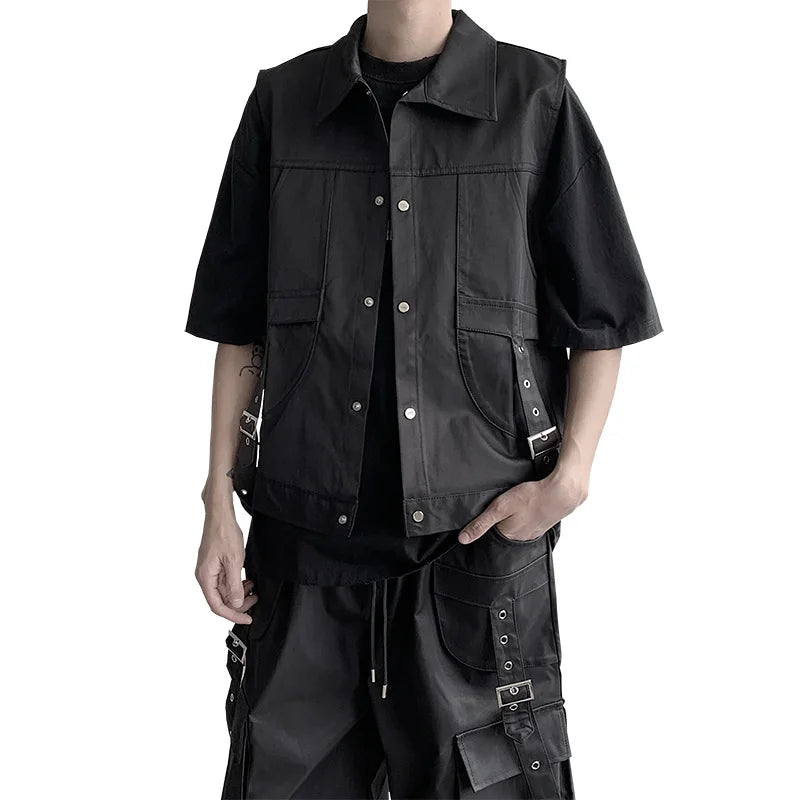 Threebooy New Fashion Men's waistcoat Youth lapel Solid Sleeveless Jacket Motorcycle Ourdoor  Biker Vest for Men Clothing Concert vest