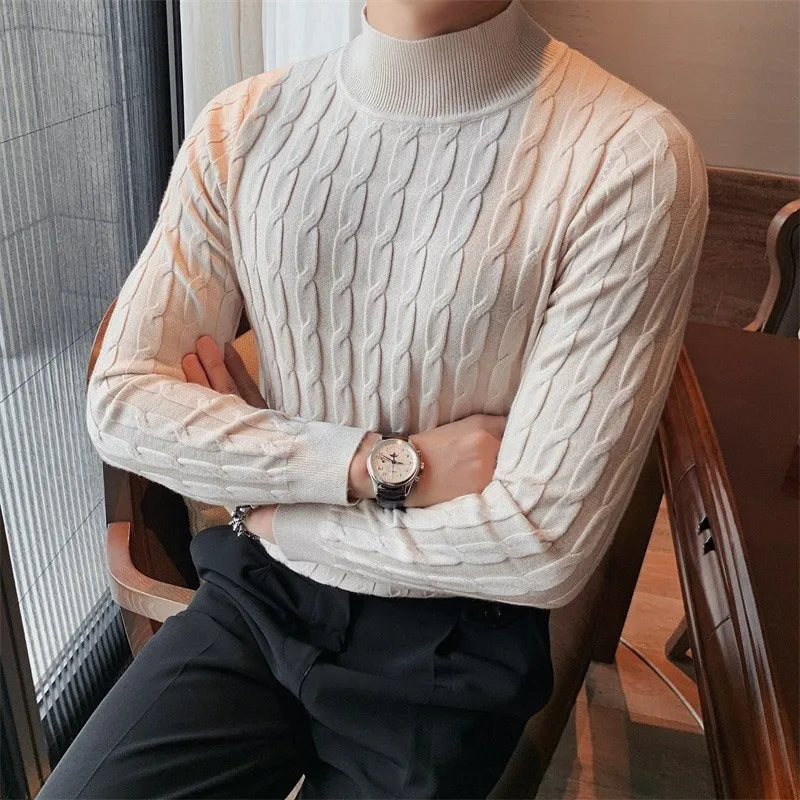 Threebooy Men's Korean Review Clothes Light Luxury Slim Knit Pullover Sweater Long Sleeve Streetwear Leisure Basic Shirts Fashion Knitwear