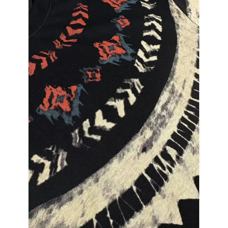 Threebooy  Korean Style Fashion Printed Spring Summer Niche Short-sleeved T-shirt Black Loose Men Round Neck Light Luxury Short-sleeved