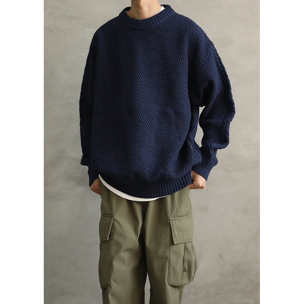 Threebooy Heavy Japanese Sweater Loose Round Neck Pullover Fashionable High-end Red Sweater Men Women's Inner Base Knitted Sweater Chic