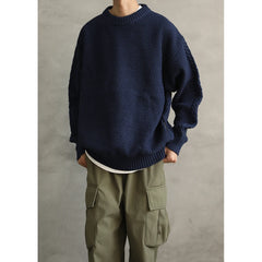 Threebooy Heavy Japanese Sweater Loose Round Neck Pullover Fashionable High-end Red Sweater Men Women's Inner Base Knitted Sweater Chic