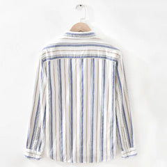 Threebooy  Fashion Japan Style Men Linen Cotton Shirts Casual Stripe Long Sleeve Tops Single Breasted Male Loose Vintage Versatile Shirt