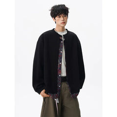 Threebooy Jacket men Stand Up Collar Single Breasted Fake Two Piece Jacket Autumn Thin Ethnic Print Patchwork Mens Outerwear Coat men new