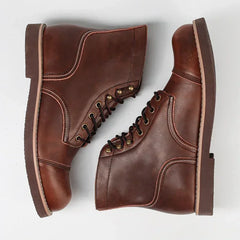 Threebooy  Winter Vintage Tooling Men Motorcycle Boots Quality Round Toe Brwon Casual Ankles Shoes Zapatos Hombre
