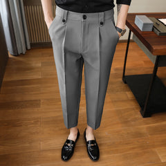 Threebooy  Summer Casual Pants Men Slim Fit Business Dress Pants Ankle Length Streetwear Office Social Suit Trousers Black Grey Khaki