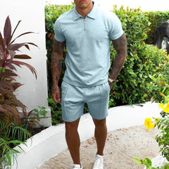 Threebooy  Summer Clothing Men's Luxury Tracksuit Set Casual Short Sleeve Solid Color Polo Shirt+Shorts Streetwear 2 Piece Suit 2024 New