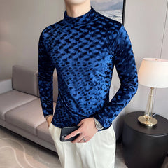 Threebooy New Style Men's Spring High Quality Casual Long Sleeve T-shirt/Male Slim Fit High Collar Pullover Leisure T-shirt Plus Size S-3XL