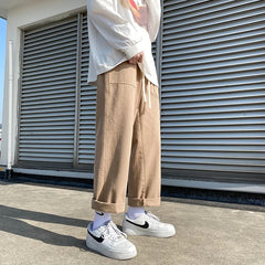 Threebooy  Beige/Khaki/Black Casual Pants Men Fashion Cotton Straight Pants Men Streetwear Loose Hip Hop Wide Leg Pants Mens Trousers S-2XL