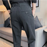 Threebooy Classic Stripe Men Dress Pants Formal Business Office Social Suit Pants High Quality Streetwear Casual Pencil Trousers Costume